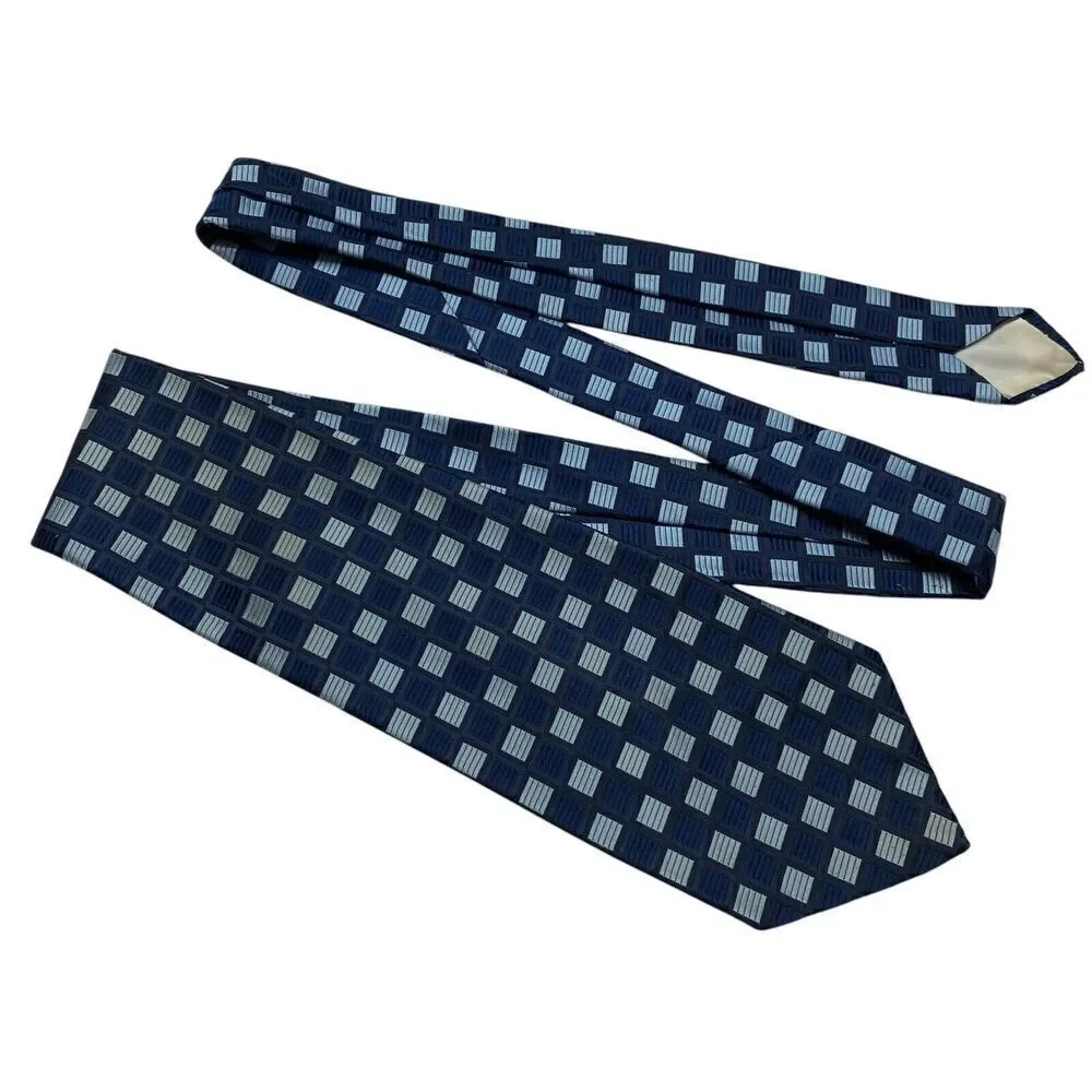 Vtg Wembley Men's Tie Necktie Wide Wemlon Polyester Blue Black Squares Mod Disco